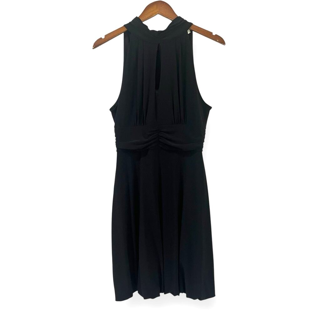 White House Black Market WHBM Black Halter Bubble Hem Balloon Mini Dress S LBD